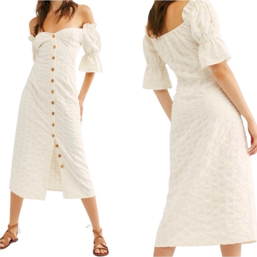 New Free People Cream Button-Down Midi Dress